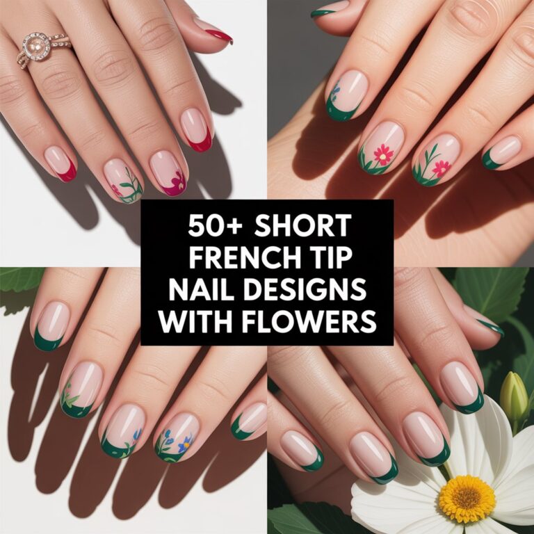 50+ Short French Tip Nail Designs with Flowers
